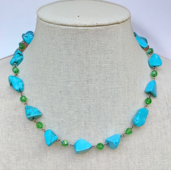Sterling Jewelry - Sterling silver turquoise and crystal necklace